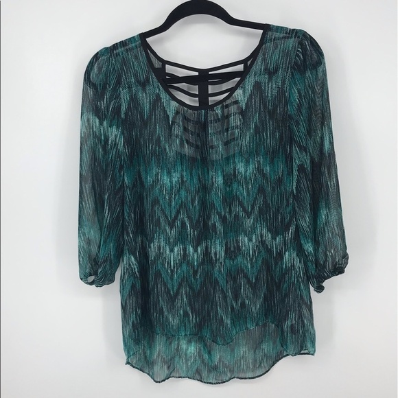 Iz Byer Green and Black Sheer Blouse w/ Cage Back - Picture 2 of 10